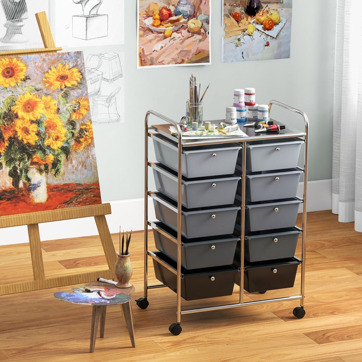 10-Drawer Rolling Storage Cart, Gray File Cabinets   at Gallery Canada