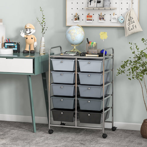 10-Drawer Rolling Storage Cart, Gray