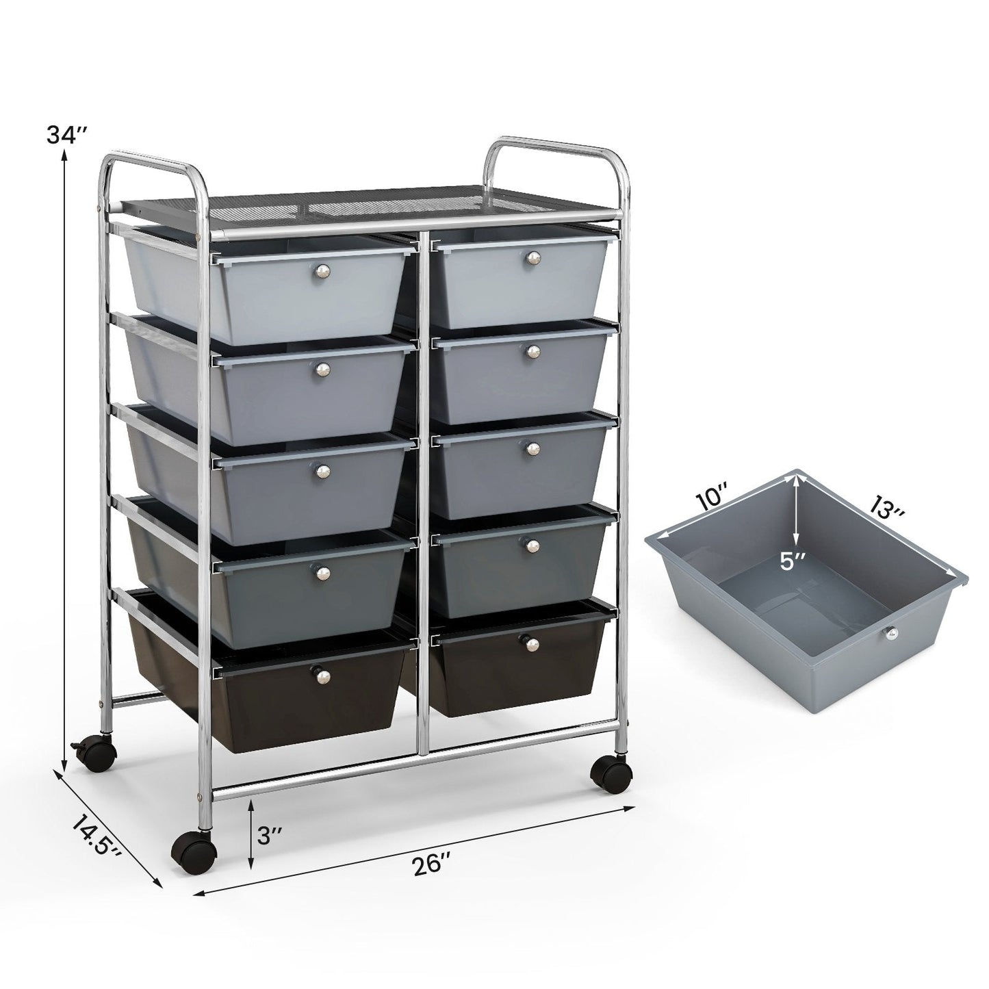 10-Drawer Rolling Storage Cart, Gray File Cabinets   at Gallery Canada