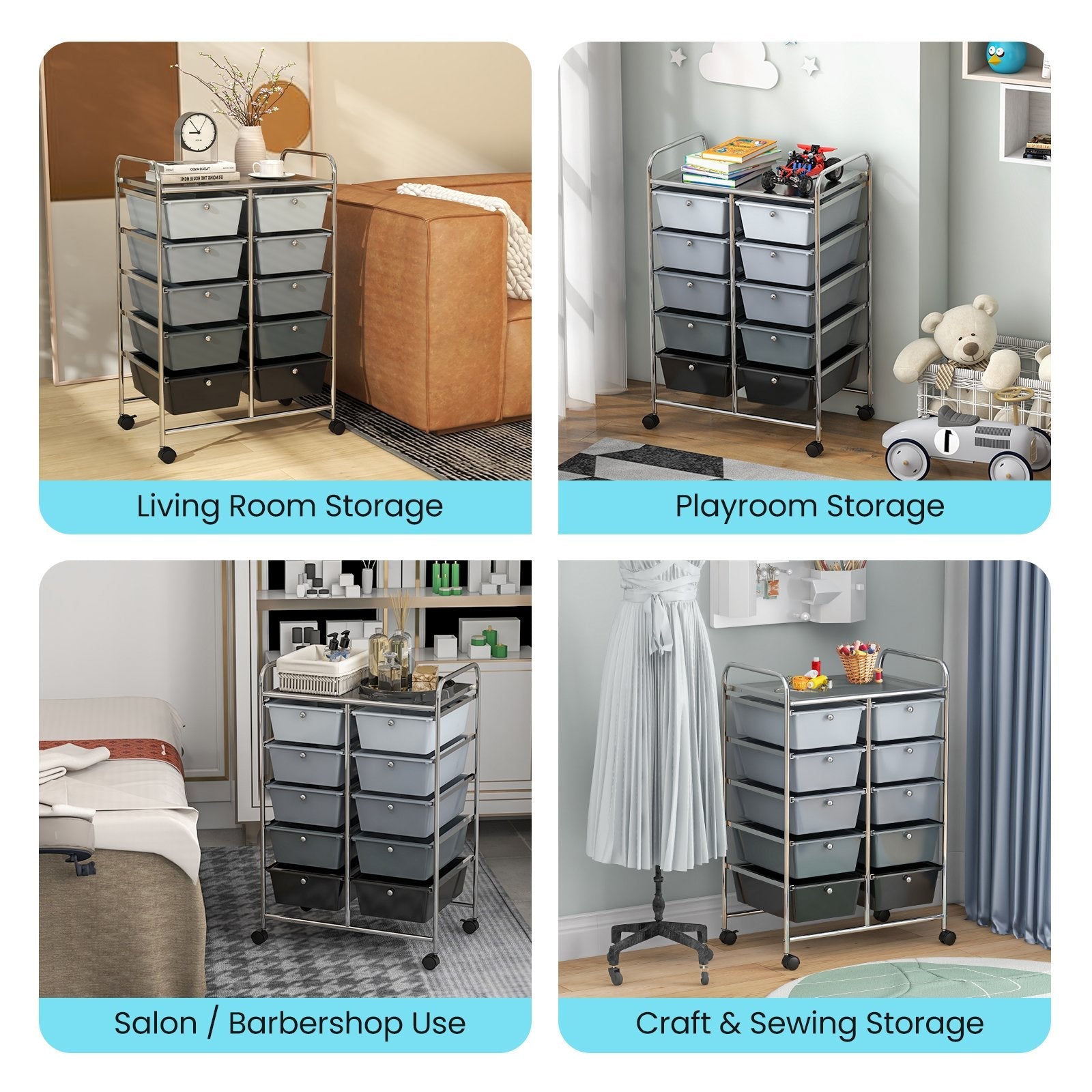 10-Drawer Rolling Storage Cart, Gray File Cabinets   at Gallery Canada