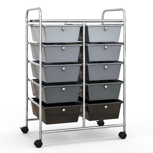 10-Drawer Rolling Storage Cart, Gray