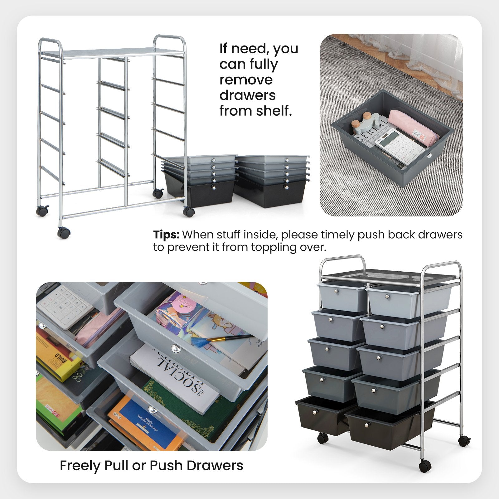 10-Drawer Rolling Storage Cart, Gray File Cabinets   at Gallery Canada