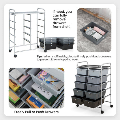 10-Drawer Rolling Storage Cart, Gray File Cabinets   at Gallery Canada