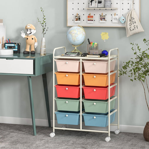 10-Drawer Rolling Storage Cart, Multicolor