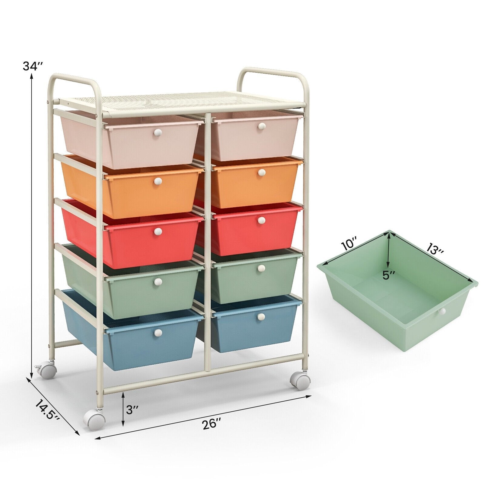 10-Drawer Rolling Storage Cart, Multicolor File Cabinets   at Gallery Canada