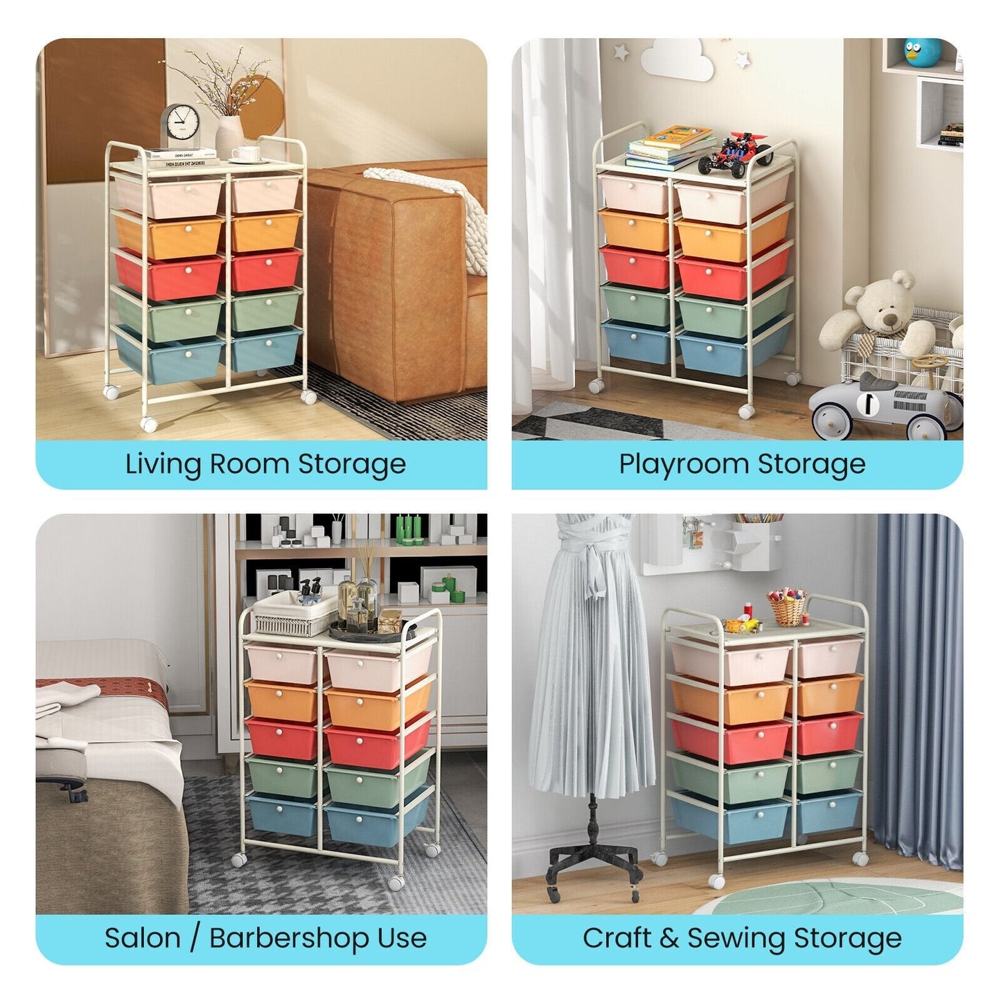 10-Drawer Rolling Storage Cart, Multicolor File Cabinets   at Gallery Canada