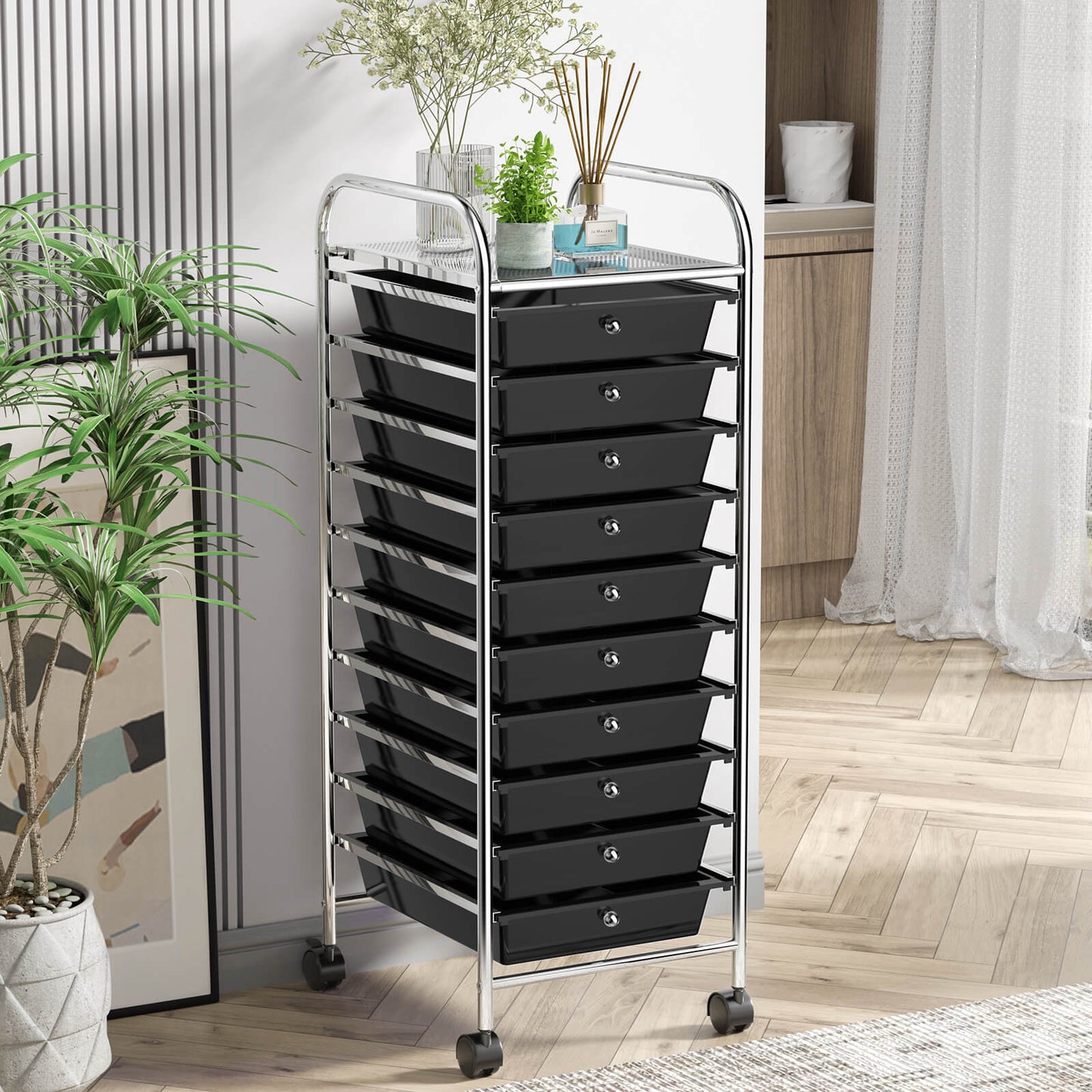 10 Drawer Rolling Storage Cart Organizer with 4 Universal Casters, Black File Cabinets   at Gallery Canada