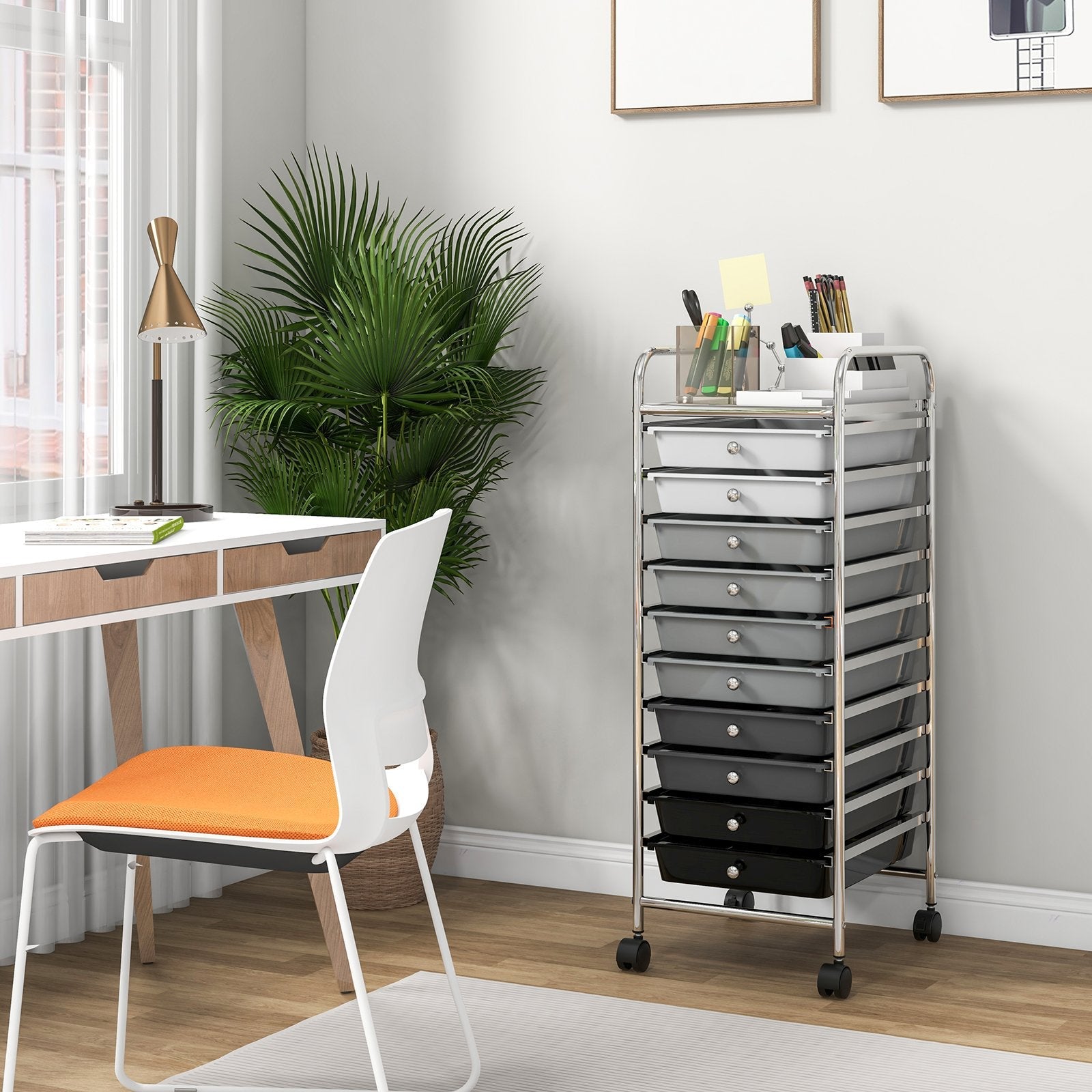 10 Drawer Rolling Storage Cart Organizer with 4 Universal Casters, Gradient Gray File Cabinets   at Gallery Canada