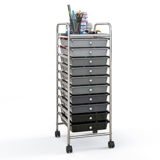 10 Drawer Rolling Storage Cart Organizer with 4 Universal Casters, Gradient Gray File Cabinets   at Gallery Canada