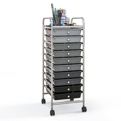 10 Drawer Rolling Storage Cart Organizer with 4 Universal Casters, Gradient Gray