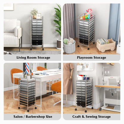 10 Drawer Rolling Storage Cart Organizer with 4 Universal Casters, Gradient Gray File Cabinets   at Gallery Canada