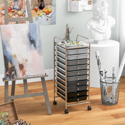 10 Drawer Rolling Storage Cart Organizer with 4 Universal Casters, Gradient Gray File Cabinets   at Gallery Canada