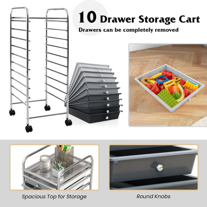 10 Drawer Rolling Storage Cart Organizer with 4 Universal Casters, Gradient Gray File Cabinets   at Gallery Canada