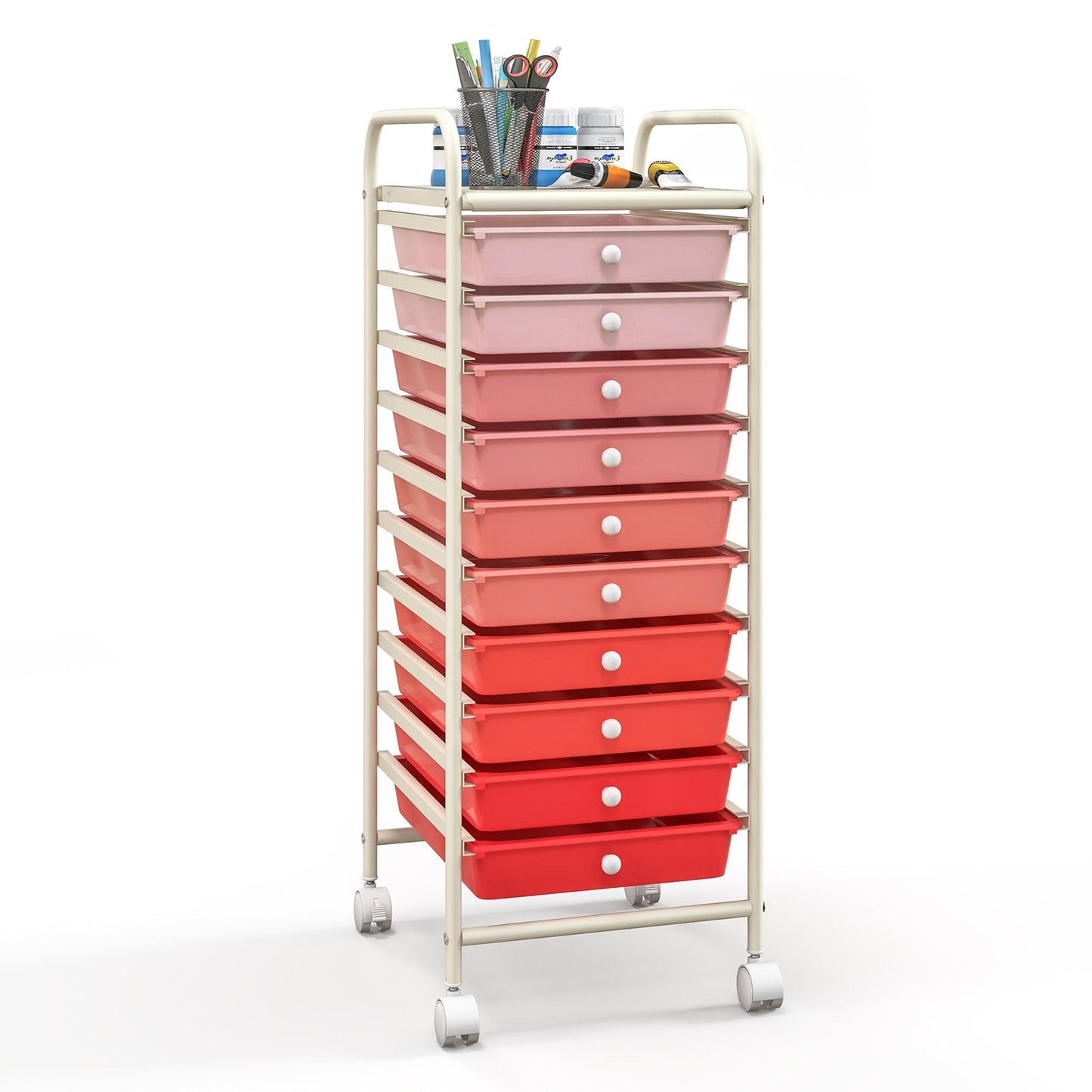 10 Drawer Rolling Storage Cart Organizer with 4 Universal Casters, Gradient Pink File Cabinets   at Gallery Canada