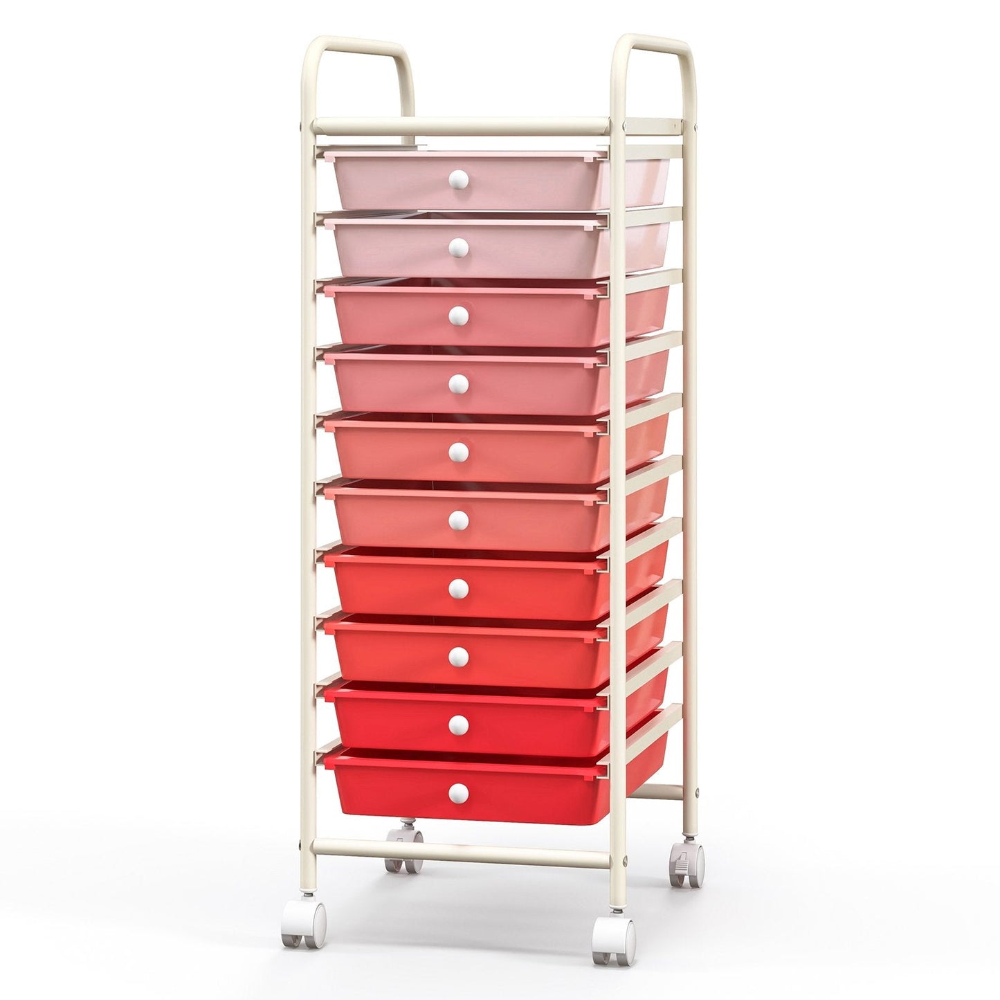 10 Drawer Rolling Storage Cart Organizer with 4 Universal Casters, Gradient Pink File Cabinets   at Gallery Canada