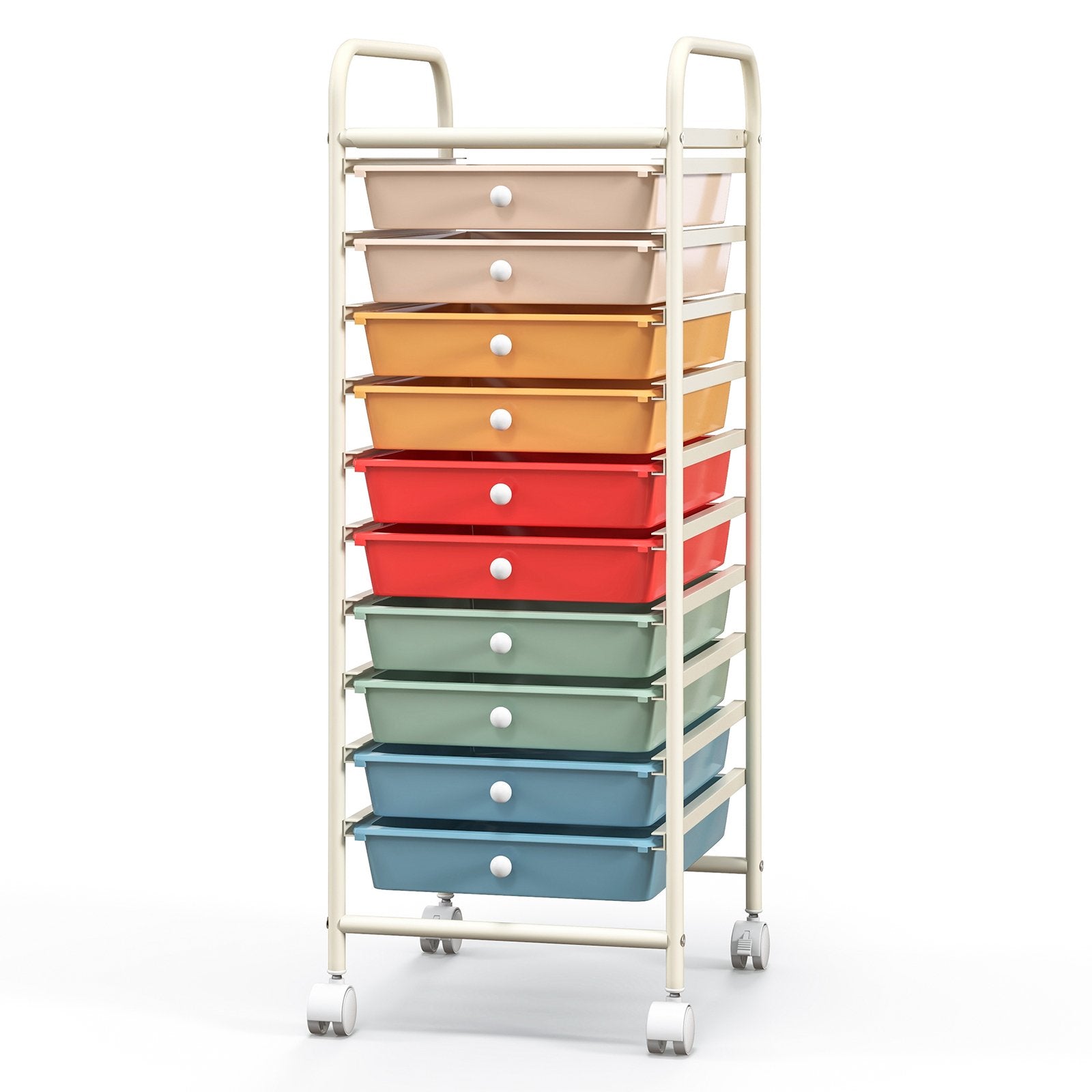 10 Drawer Rolling Storage Cart Organizer with 4 Universal Casters, Macaron Multicolor File Cabinets   at Gallery Canada