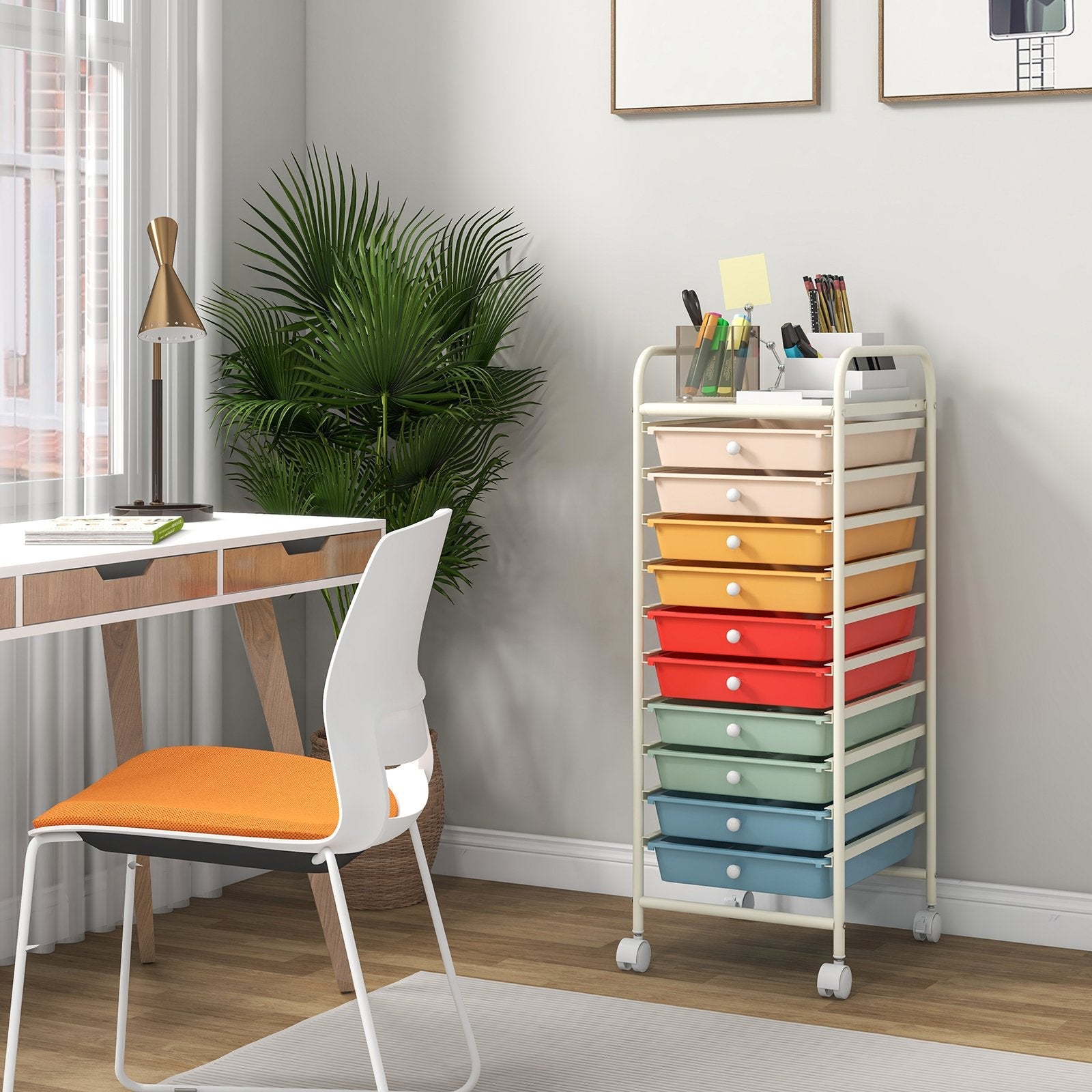 10 Drawer Rolling Storage Cart Organizer with 4 Universal Casters, Macaron Multicolor File Cabinets   at Gallery Canada