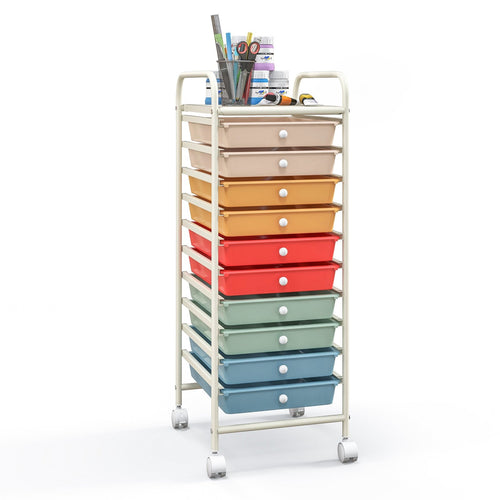 10 Drawer Rolling Storage Cart Organizer with 4 Universal Casters, Macaron Multicolor