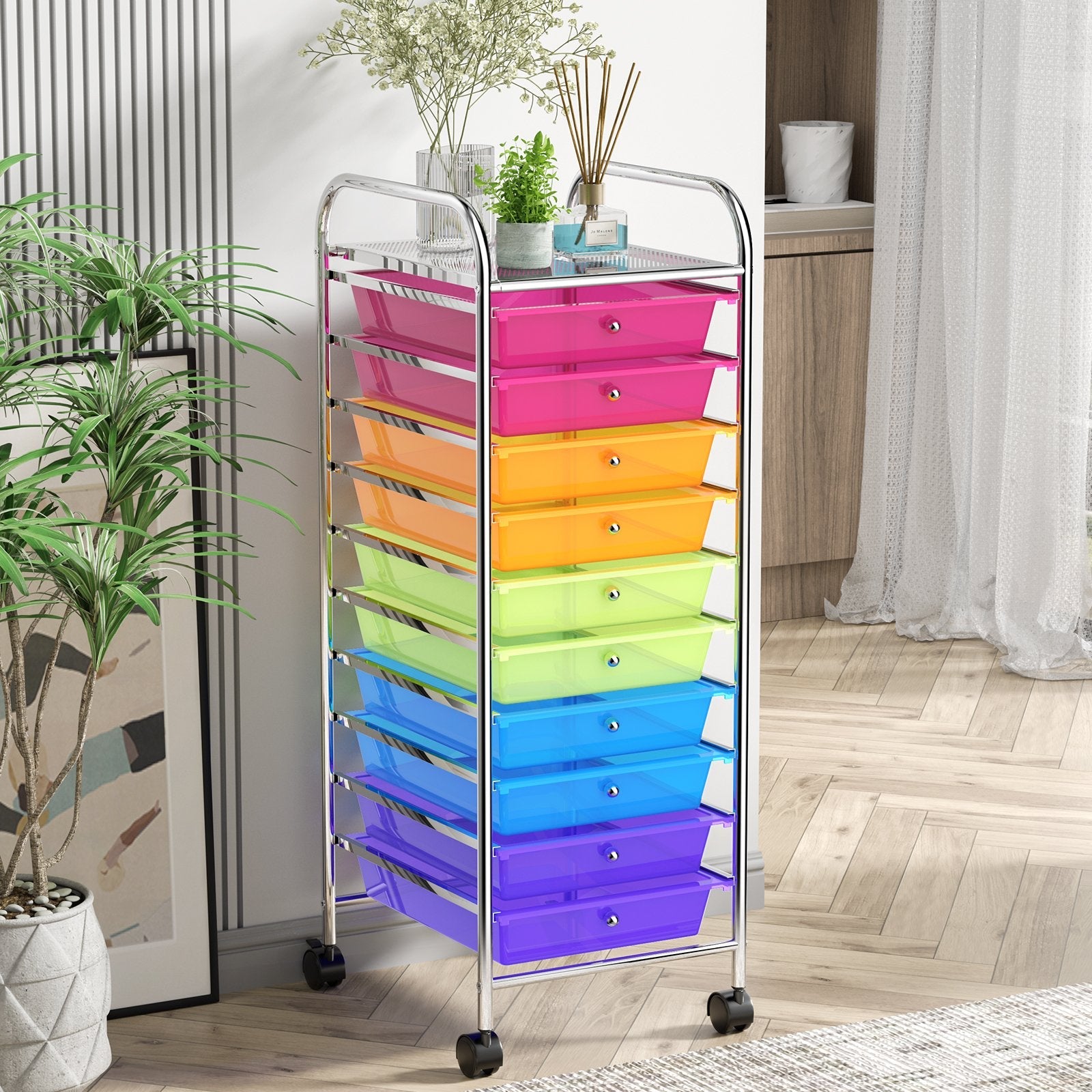 10 Drawer Rolling Storage Cart Organizer with 4 Universal Casters, Transparent Multicolor File Cabinets   at Gallery Canada