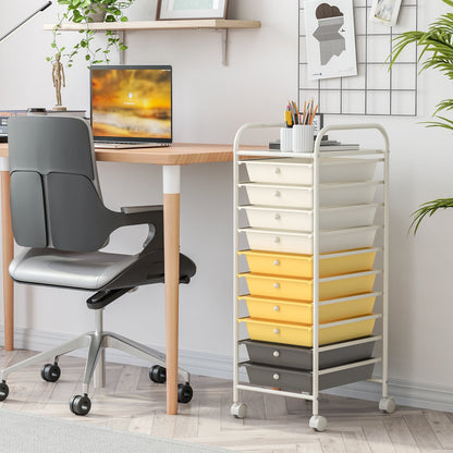 10 Drawer Rolling Storage Cart Organizer with 4 Universal Casters, Yellow File Cabinets   at Gallery Canada