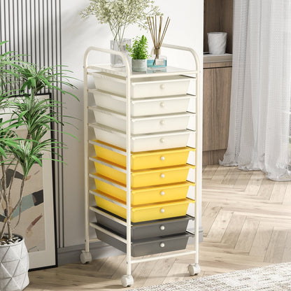 10 Drawer Rolling Storage Cart Organizer with 4 Universal Casters, Yellow File Cabinets   at Gallery Canada