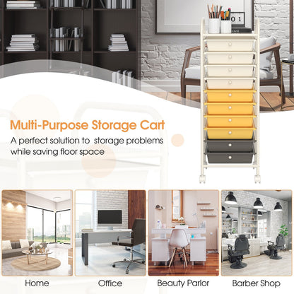 10 Drawer Rolling Storage Cart Organizer with 4 Universal Casters, Yellow File Cabinets   at Gallery Canada