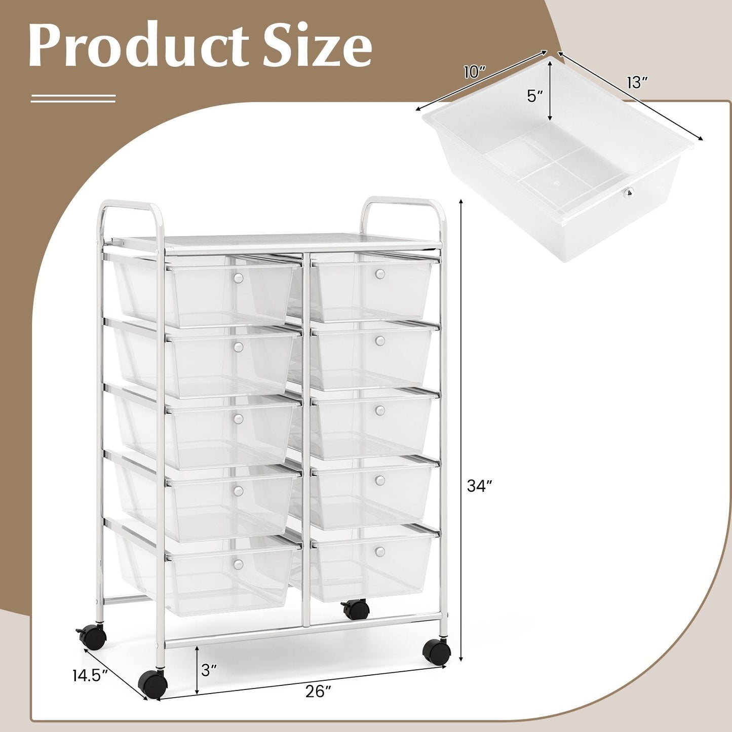 10-Drawer Rolling Storage Cart, Transparent File Cabinets   at Gallery Canada