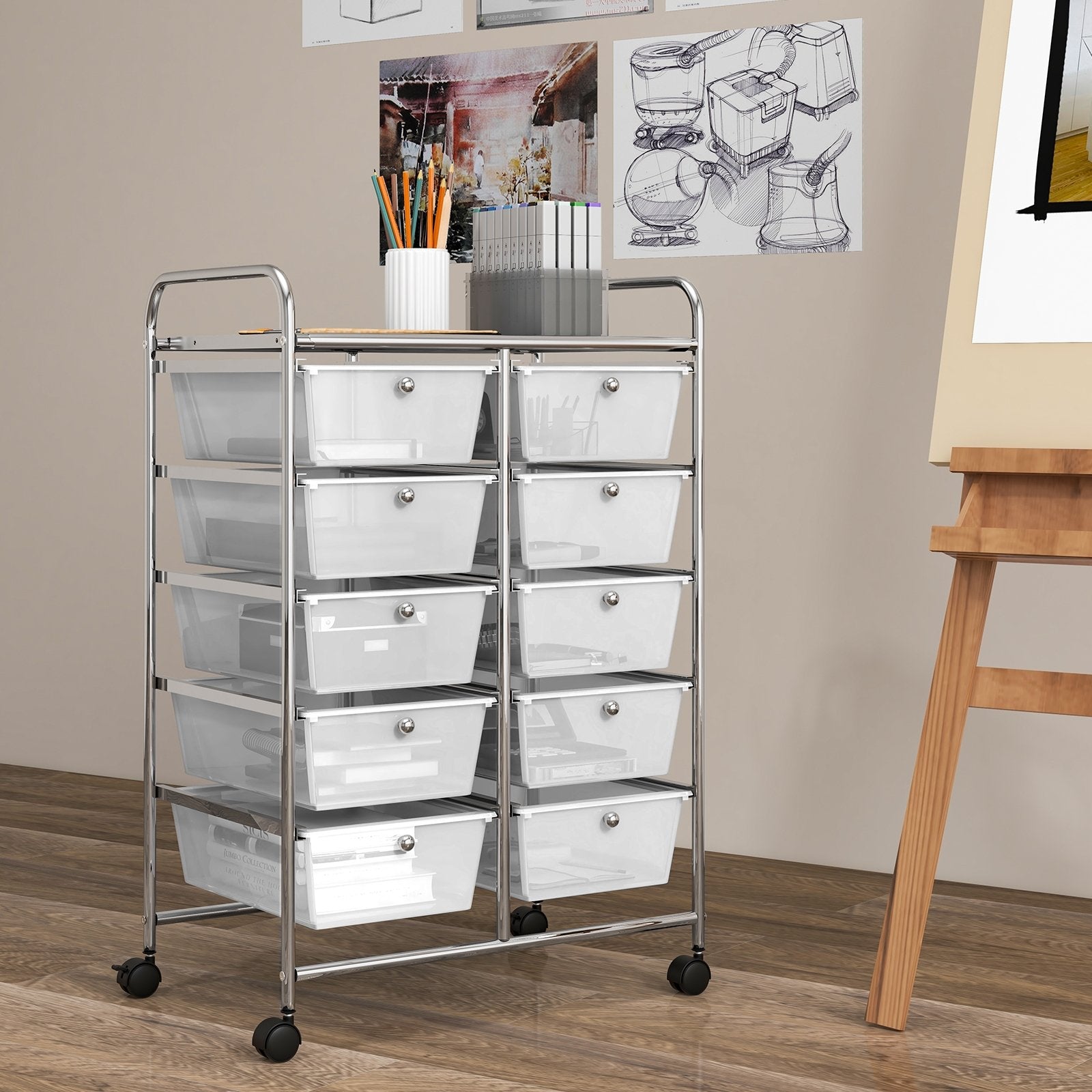 10-Drawer Rolling Storage Cart, Transparent File Cabinets   at Gallery Canada