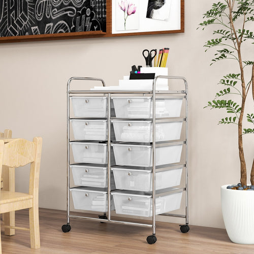 10-Drawer Rolling Storage Cart, Transparent