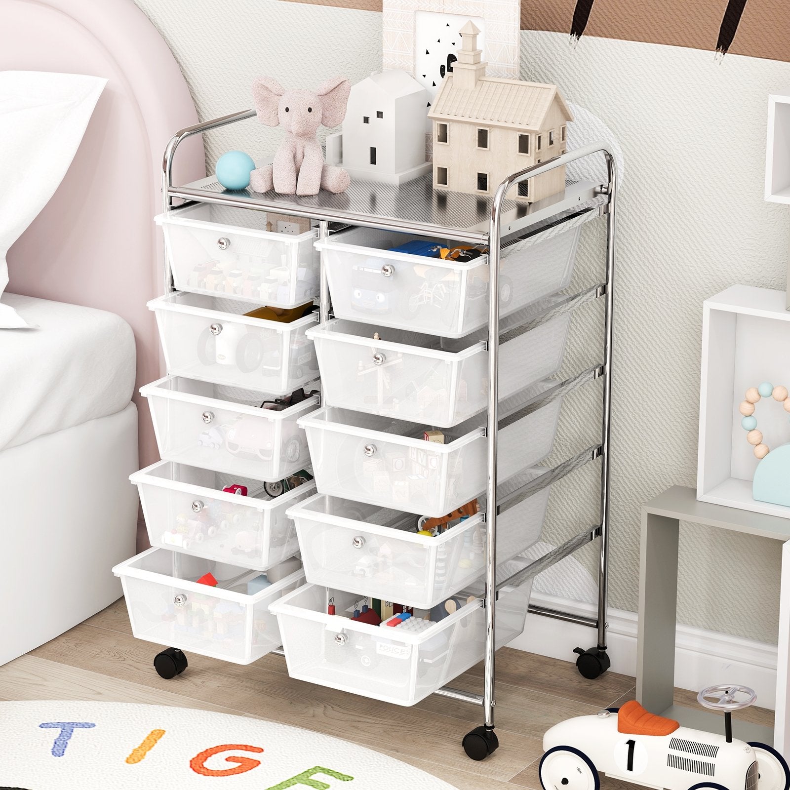 10-Drawer Rolling Storage Cart, Transparent File Cabinets   at Gallery Canada