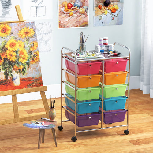 10-Drawer Rolling Storage Cart, Transparent Multicolor