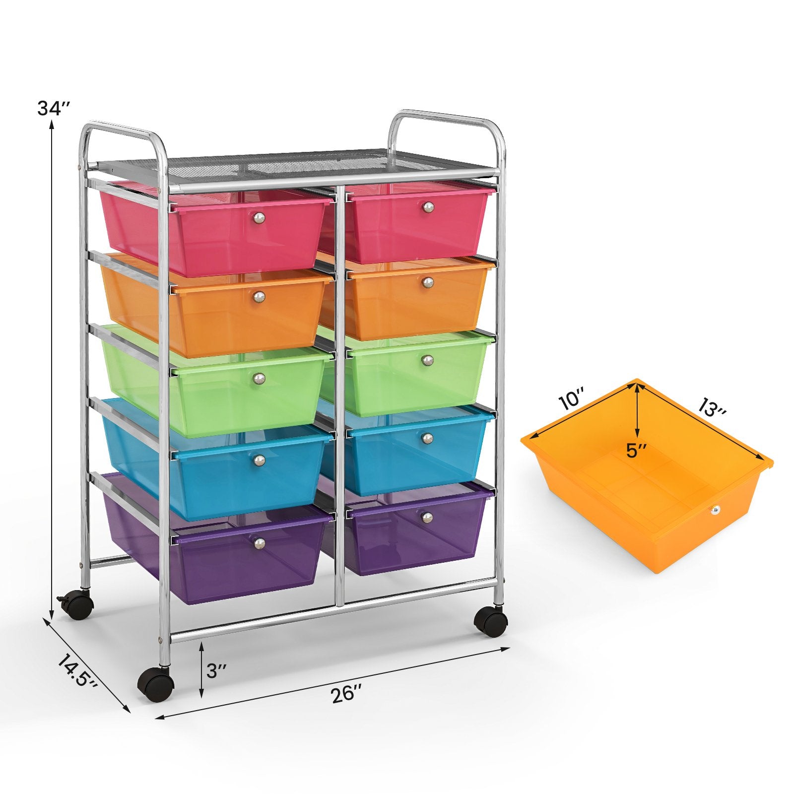 10-Drawer Rolling Storage Cart, Transparent Multicolor File Cabinets   at Gallery Canada