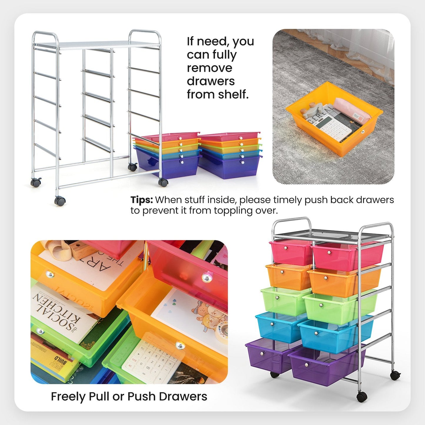 10-Drawer Rolling Storage Cart, Transparent Multicolor File Cabinets   at Gallery Canada