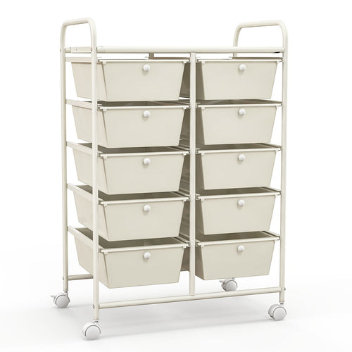 10-Drawer Rolling Storage Cart, White