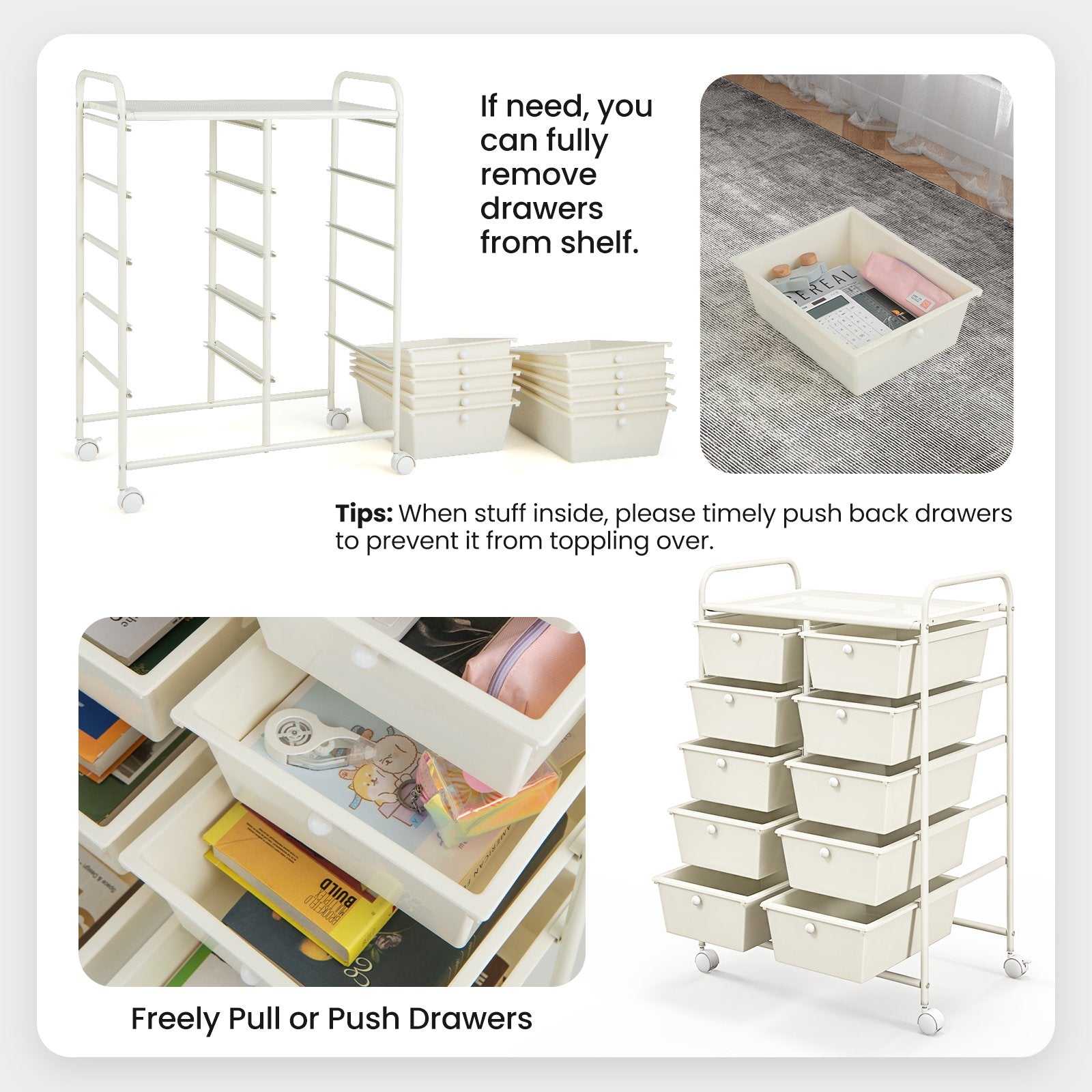 10-Drawer Rolling Storage Cart, White File Cabinets   at Gallery Canada