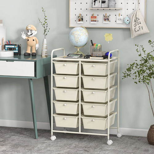 10-Drawer Rolling Storage Cart, White