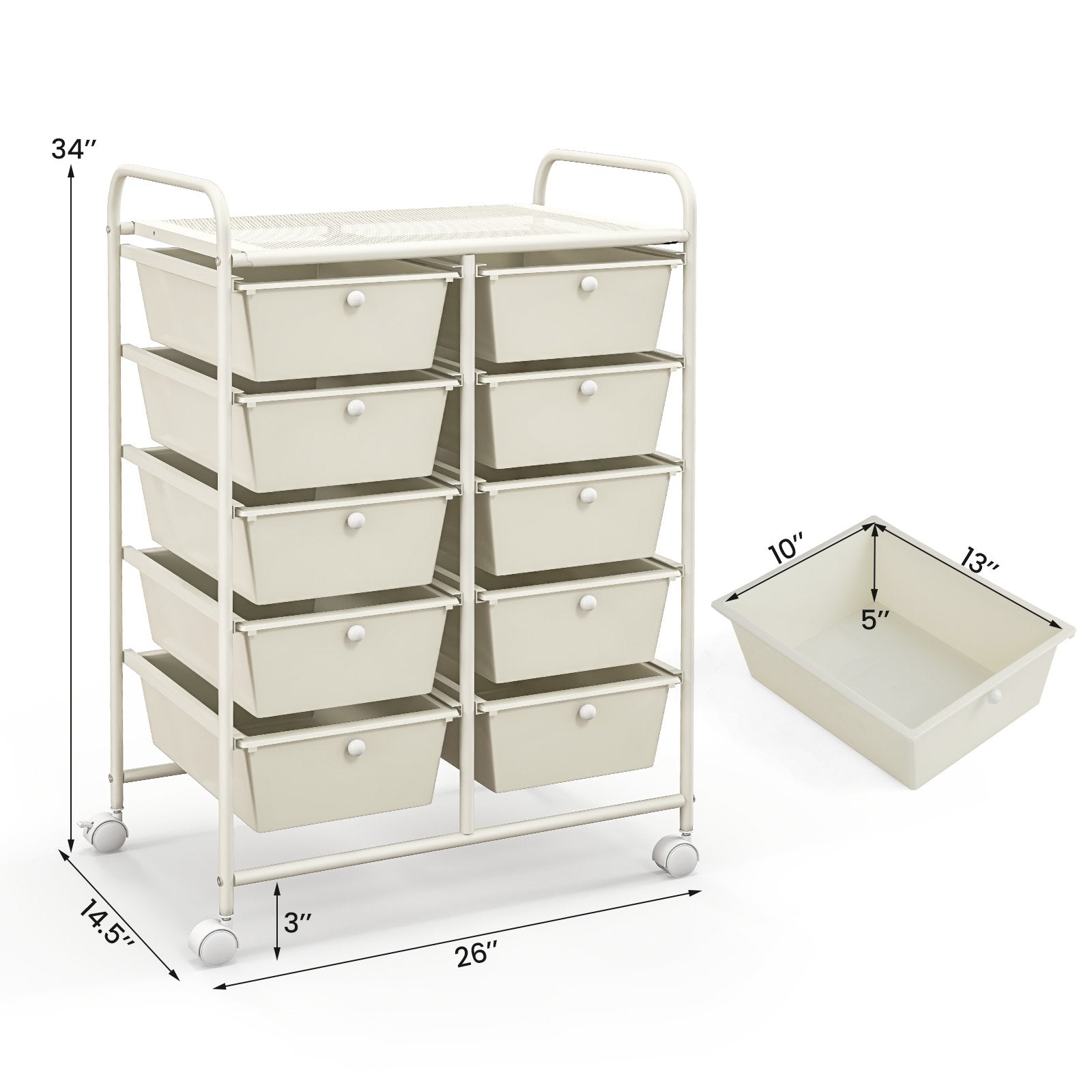 10-Drawer Rolling Storage Cart, White File Cabinets   at Gallery Canada