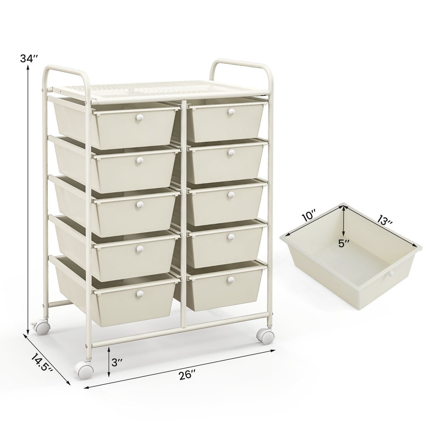 10-Drawer Rolling Storage Cart, White File Cabinets   at Gallery Canada