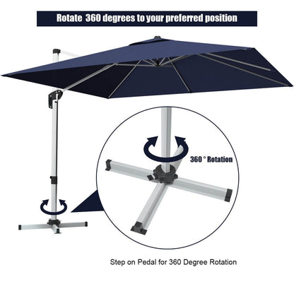 10 Feet 360° Tilt Aluminum Square Patio Umbrella without Weight Base, Navy Outdoor Umbrellas   at Gallery Canada