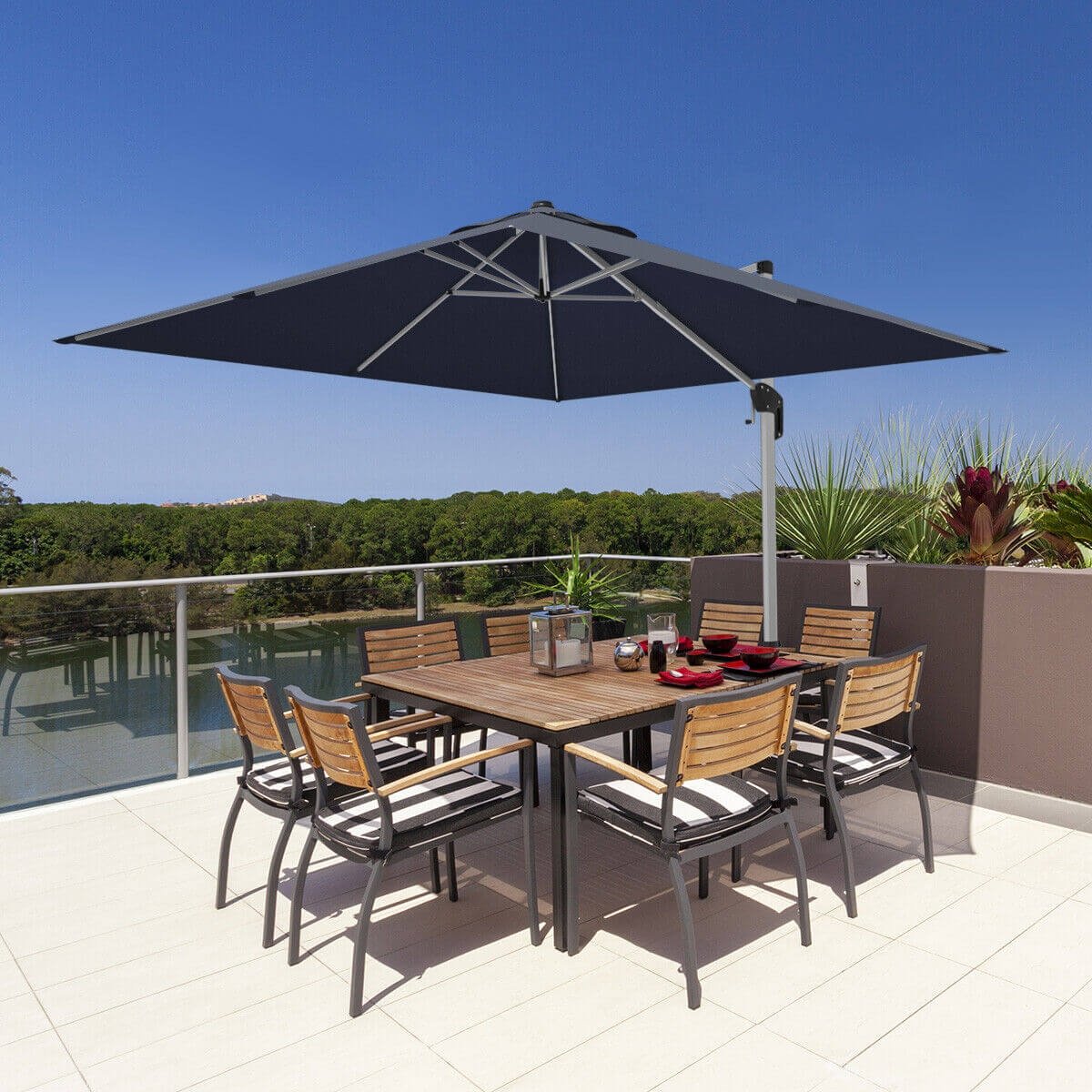 10 Feet 360° Tilt Aluminum Square Patio Umbrella without Weight Base, Navy Outdoor Umbrellas   at Gallery Canada