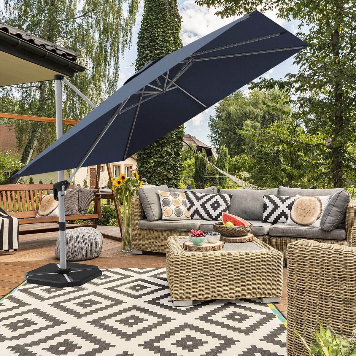 10 Feet 360° Tilt Aluminum Square Patio Umbrella without Weight Base, Navy Outdoor Umbrellas   at Gallery Canada