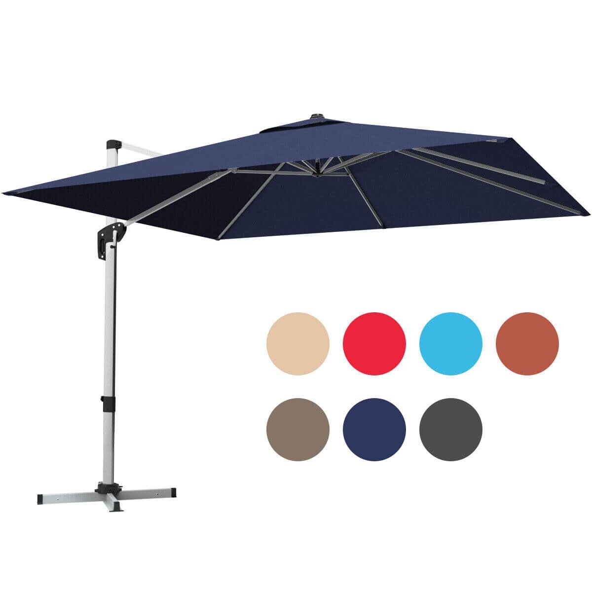 10 Feet 360° Tilt Aluminum Square Patio Umbrella without Weight Base, Navy Outdoor Umbrellas   at Gallery Canada