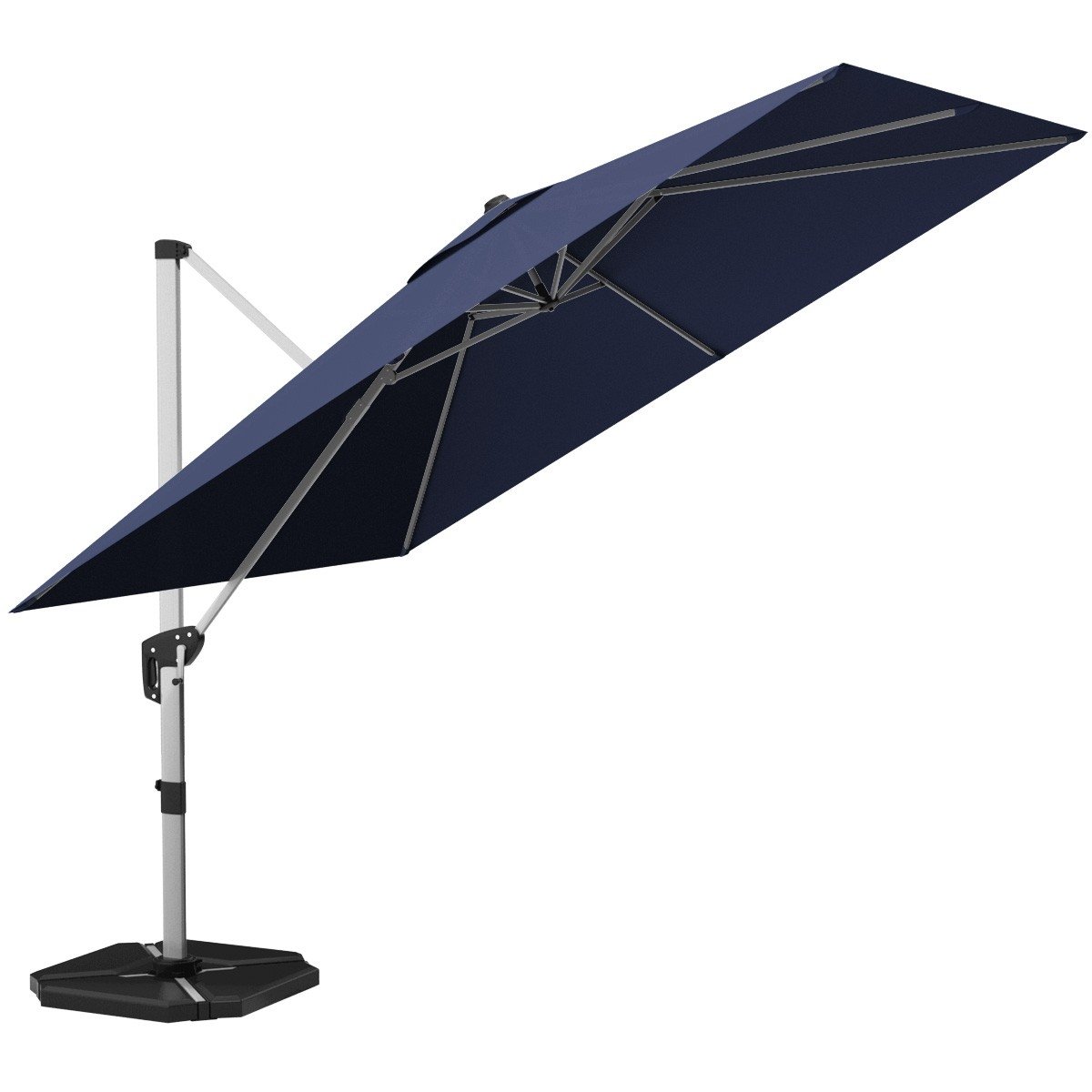 10 Feet 360° Tilt Aluminum Square Patio Umbrella without Weight Base, Navy Outdoor Umbrellas   at Gallery Canada