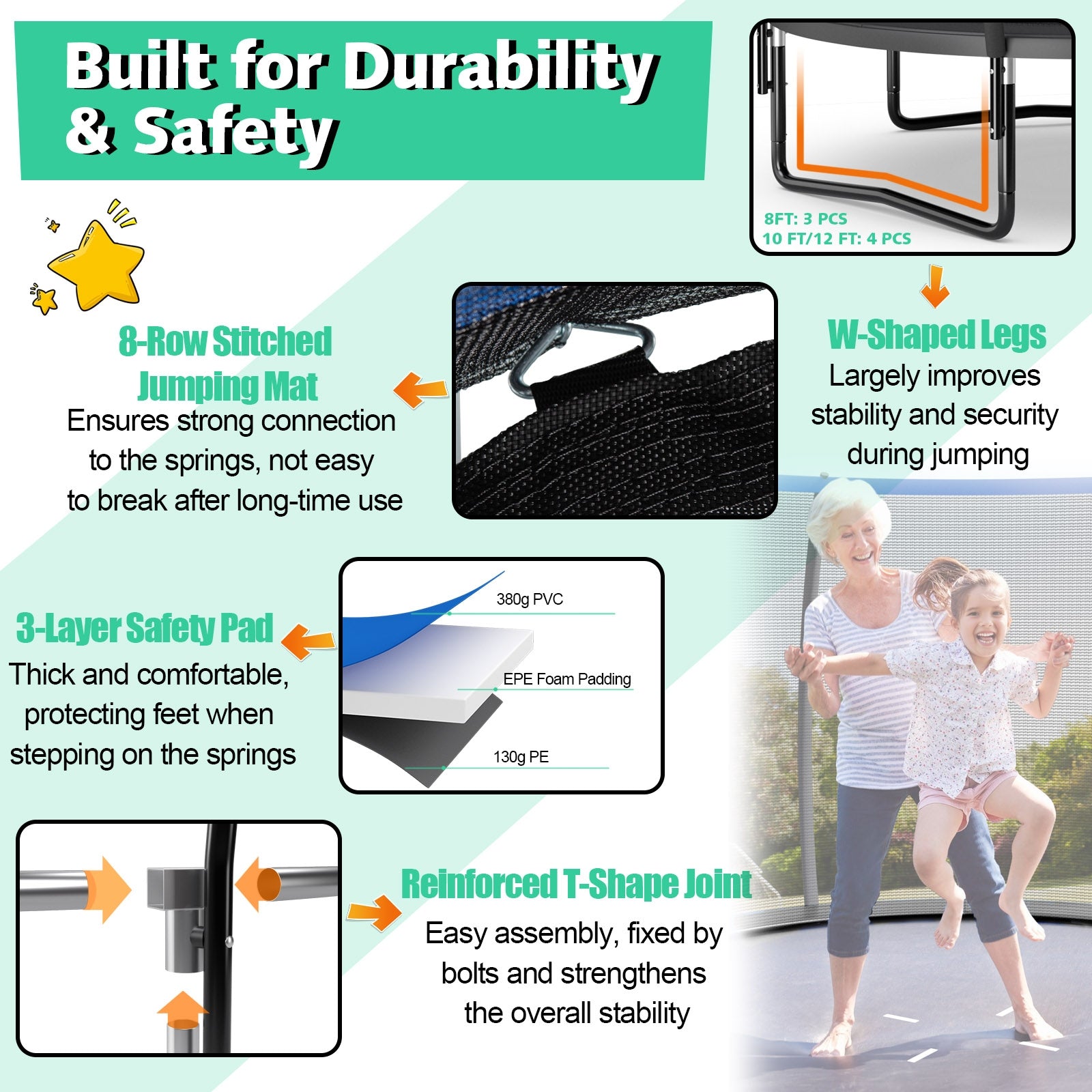 10 Feet ASTM Approved Recreational Trampoline with Ladder, Black Trampolines   at Gallery Canada