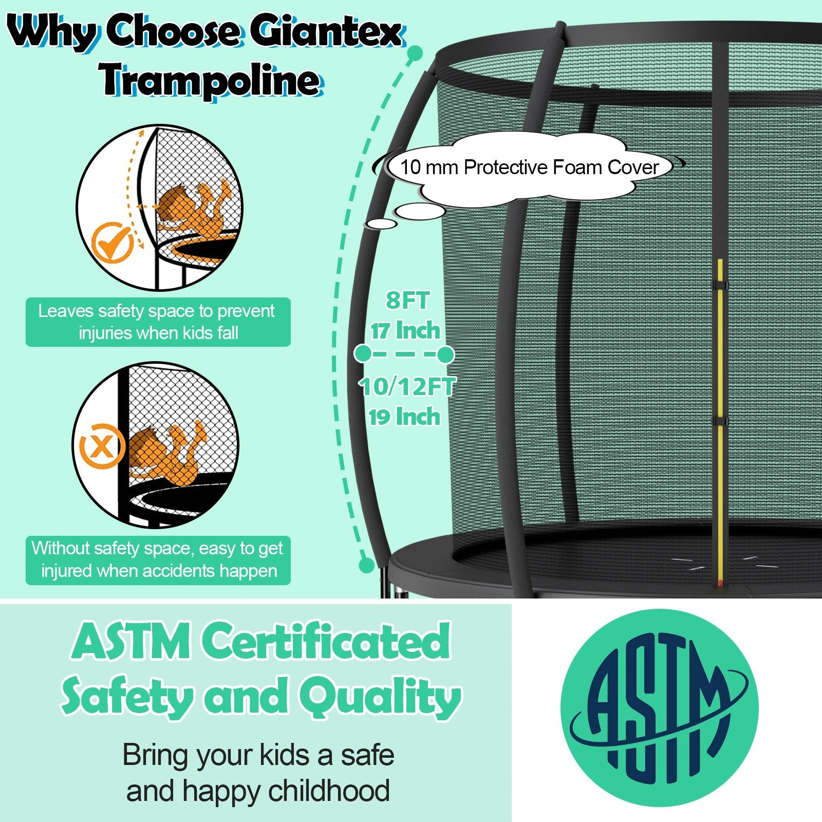 10 Feet ASTM Approved Recreational Trampoline with Ladder, Black Trampolines   at Gallery Canada