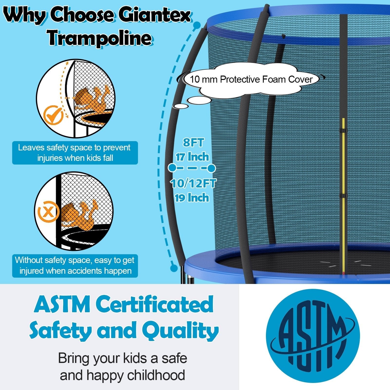 10 Feet ASTM Approved Recreational Trampoline with Ladder, Blue Trampolines   at Gallery Canada