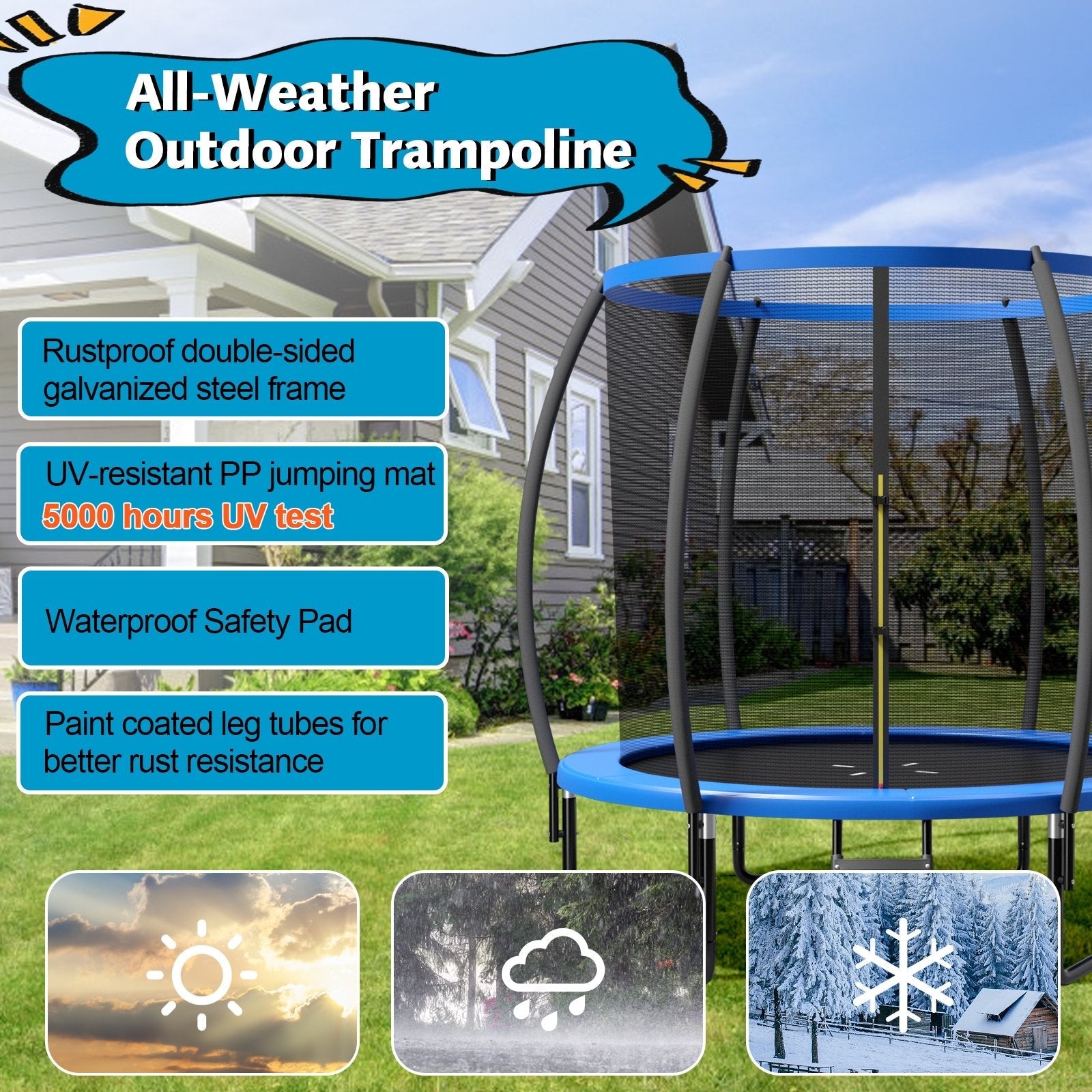 10 Feet ASTM Approved Recreational Trampoline with Ladder, Blue Trampolines   at Gallery Canada