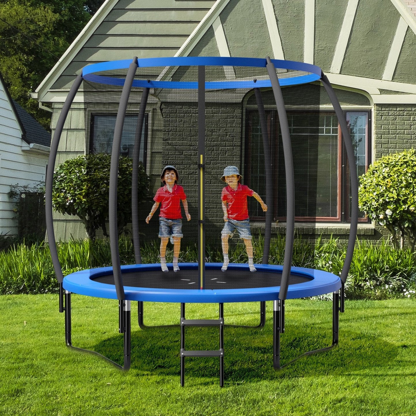 10 Feet ASTM Approved Recreational Trampoline with Ladder, Blue Trampolines   at Gallery Canada