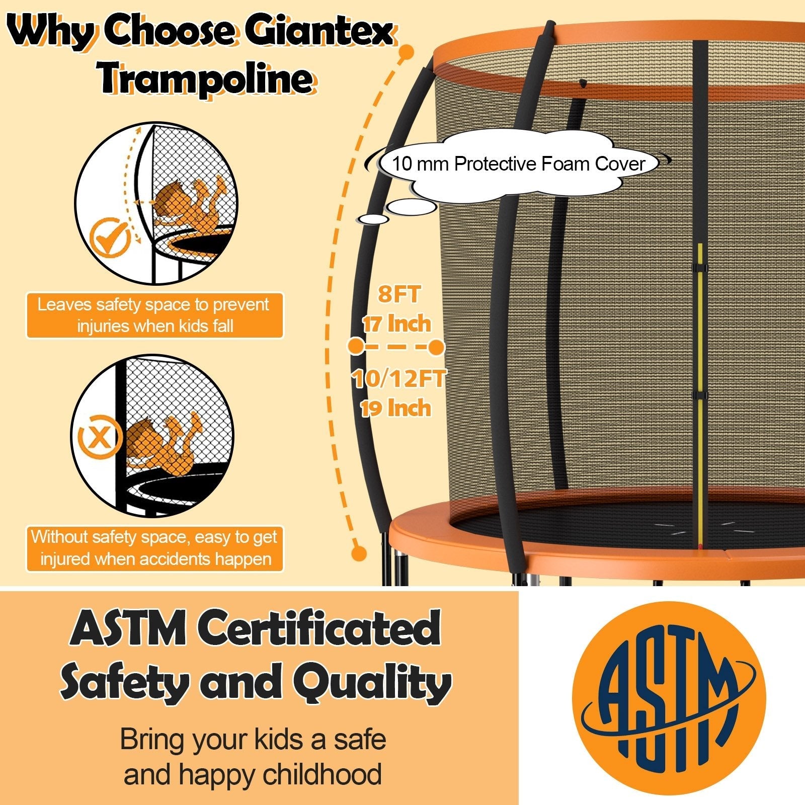 10 Feet ASTM Approved Recreational Trampoline with Ladder, Orange Trampolines   at Gallery Canada