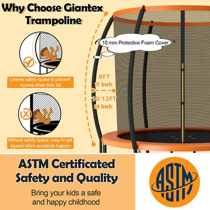 10 Feet ASTM Approved Recreational Trampoline with Ladder, Orange Trampolines   at Gallery Canada